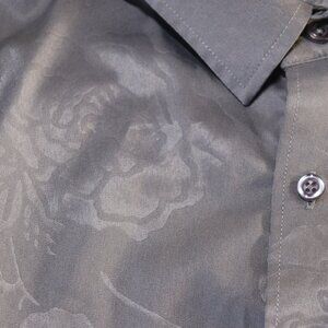 Coofandy Grey Floral Paisley Printed Long Sleeve Dress Shirt Medium